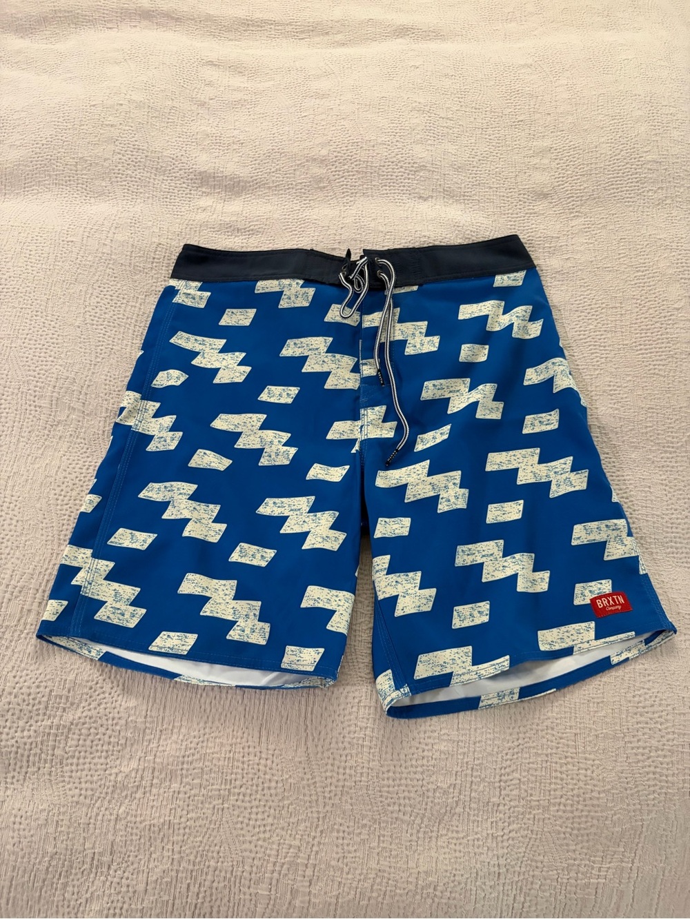 Brixton Navy and White Swim Shorts with Black Waistband